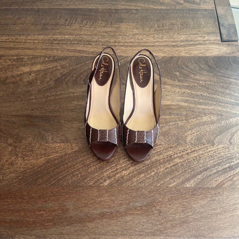 Cole Haan Open Toe Slingback Heels with Top Stitching - Size 9